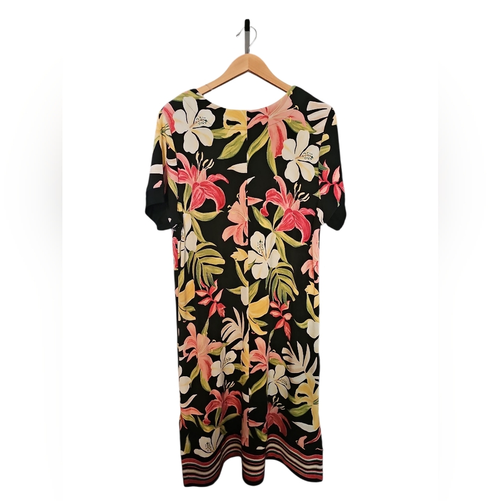 Chico's Black Midi Dress with Pink, Cream and Yellow Floral Print - Picture 6 of 9